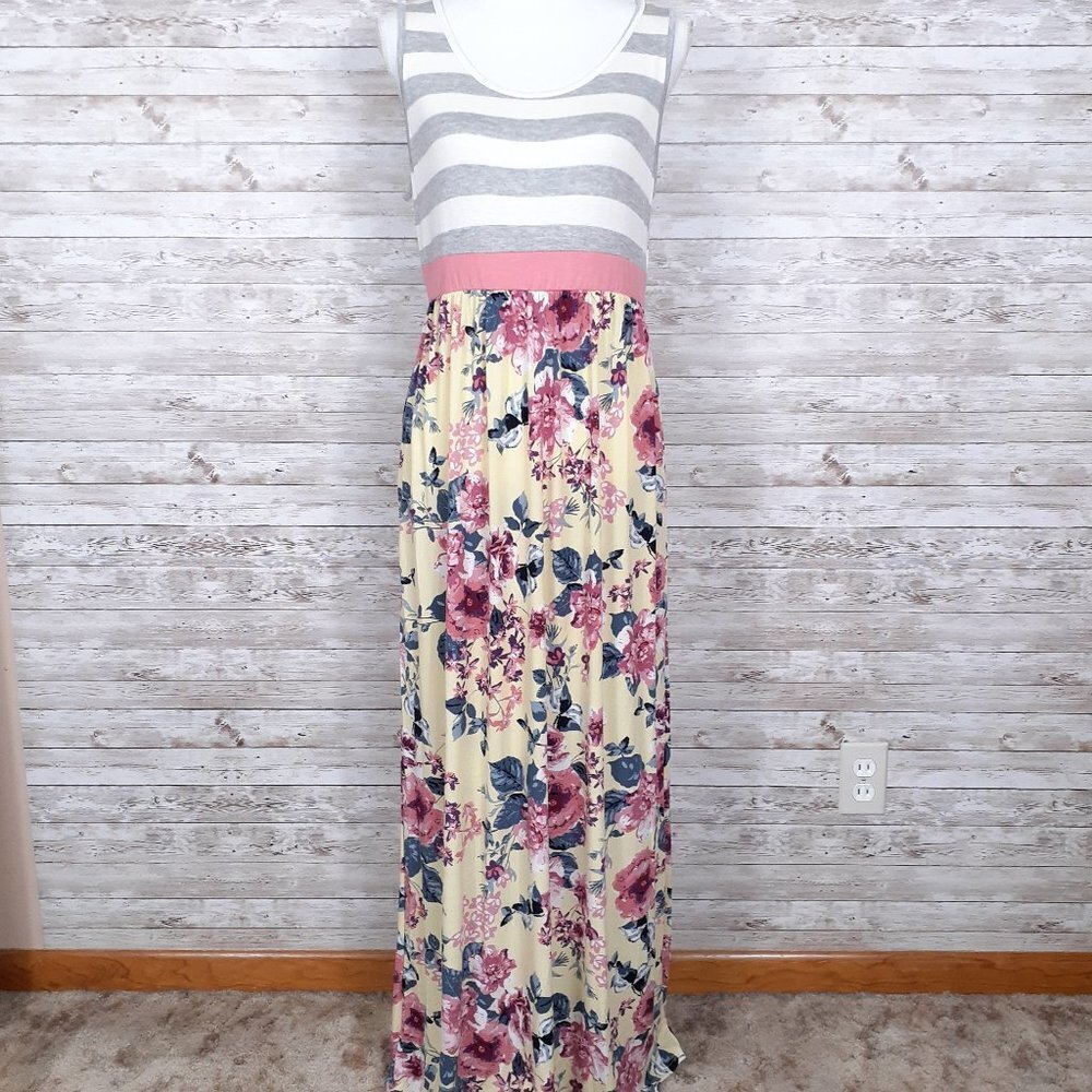 New Eloges Sleeveless Maxi Dress XL Floral Striped 550A